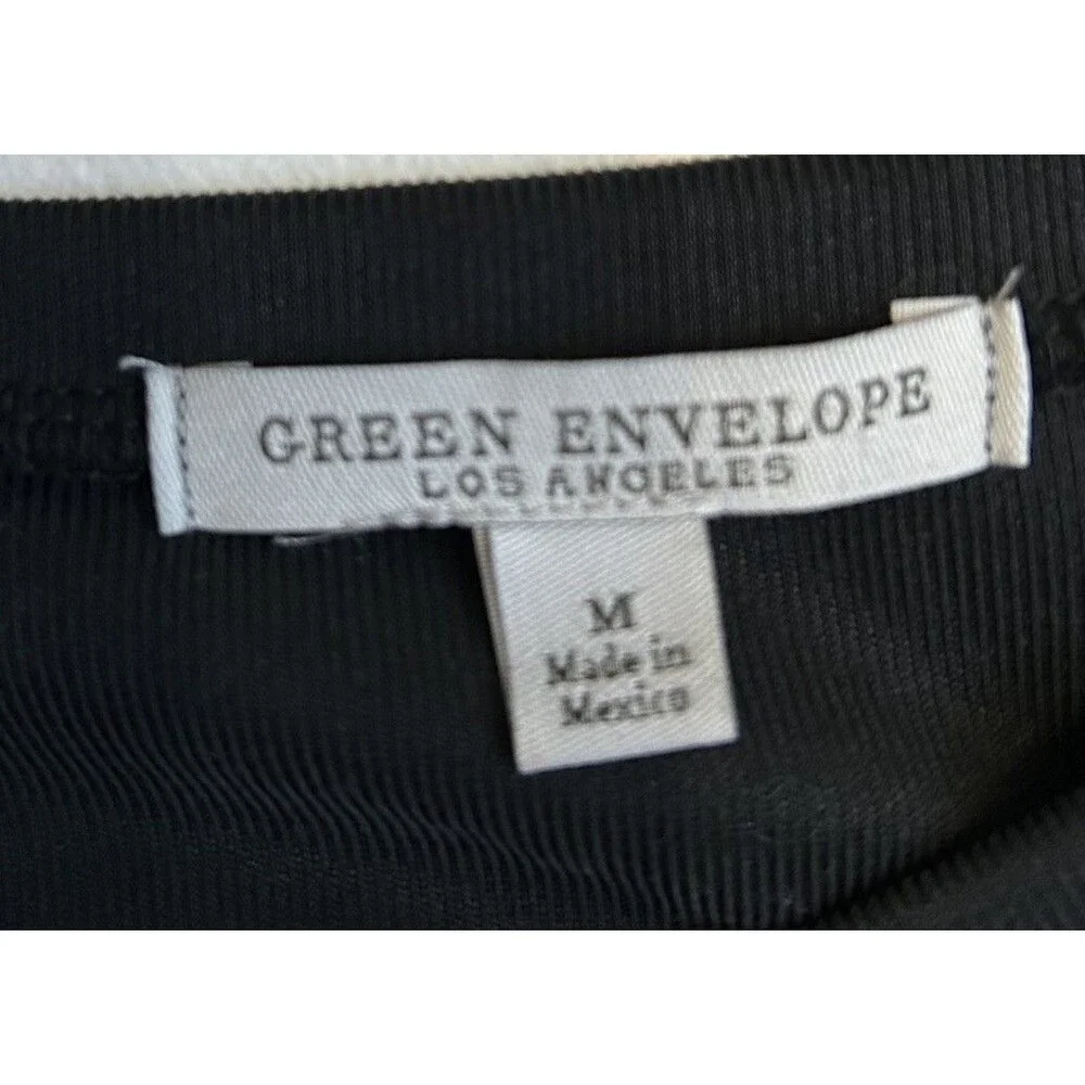 Green Envelope Top Black 3/4 Sleeve Slash Cut Out Size M - Picture 4 of 4